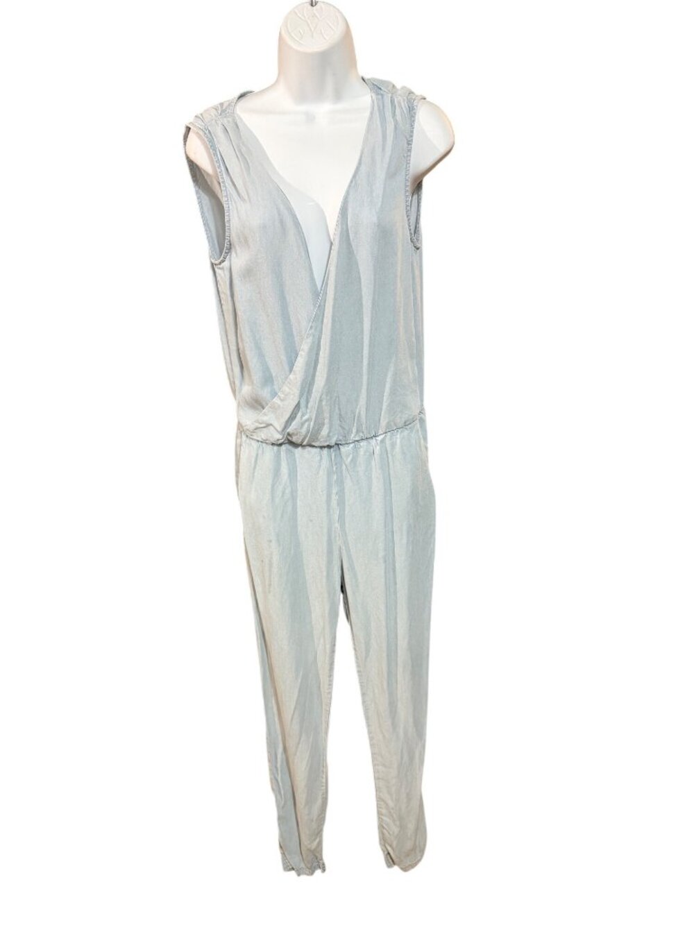 Red By Saks Fifth Avenue Vintage Womens Light Blue Sleeveless Wrap Jumpsuit Size